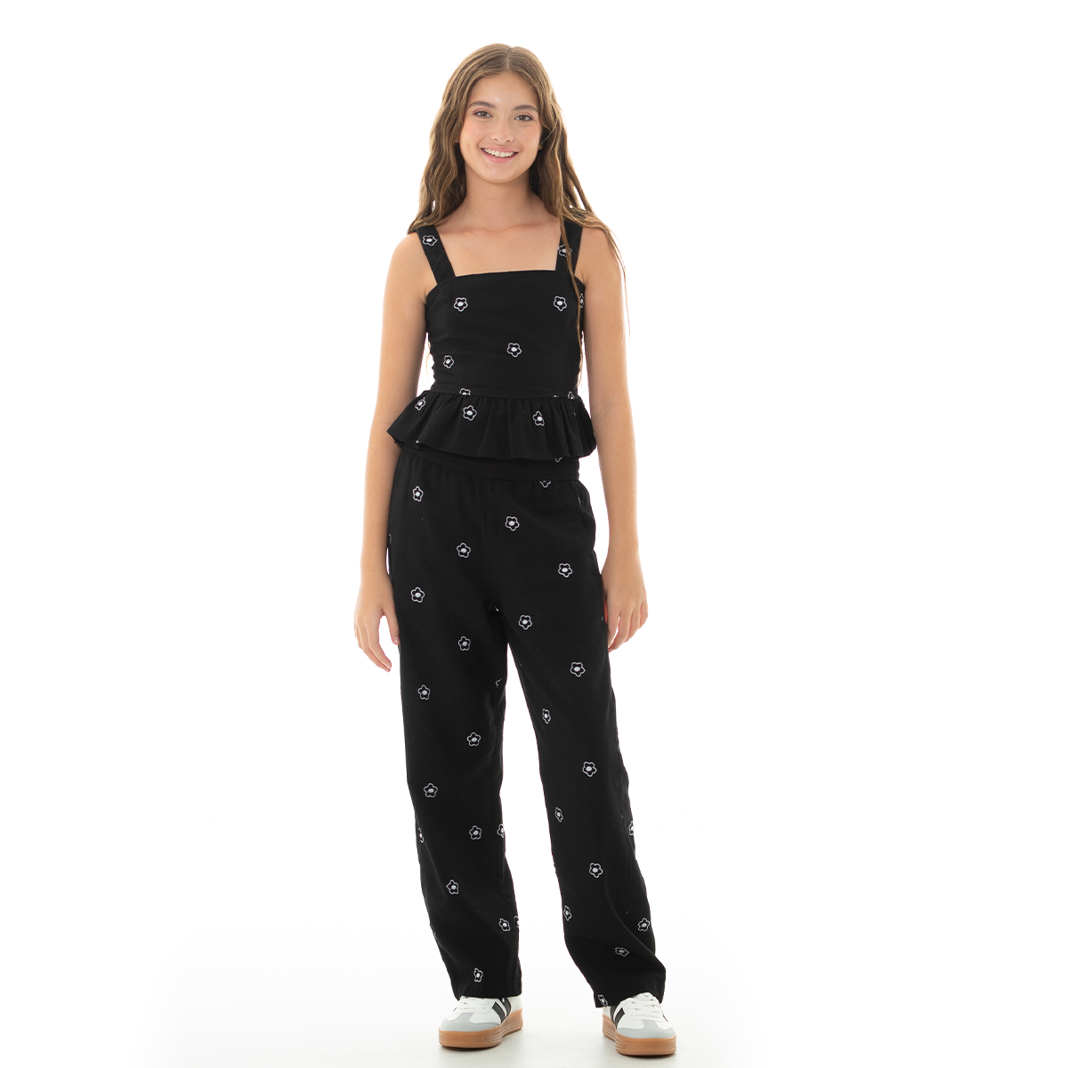 CROP TOP PARA NIÑAS CON DISEÑO DE FLORES BORDADAS