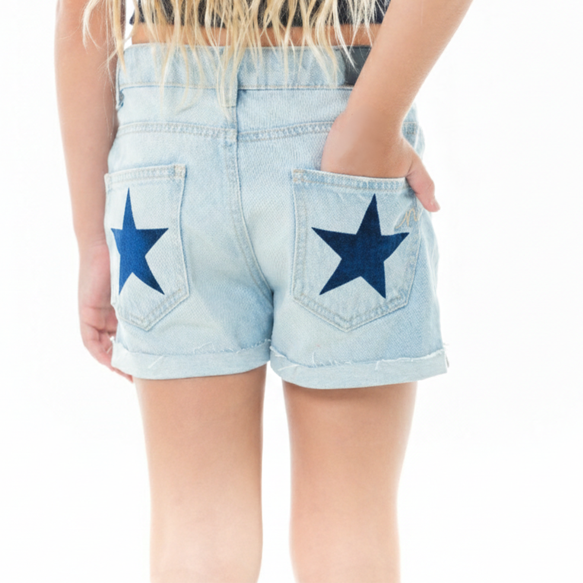 Short para niñas con estrellas efecto flock - Color azul