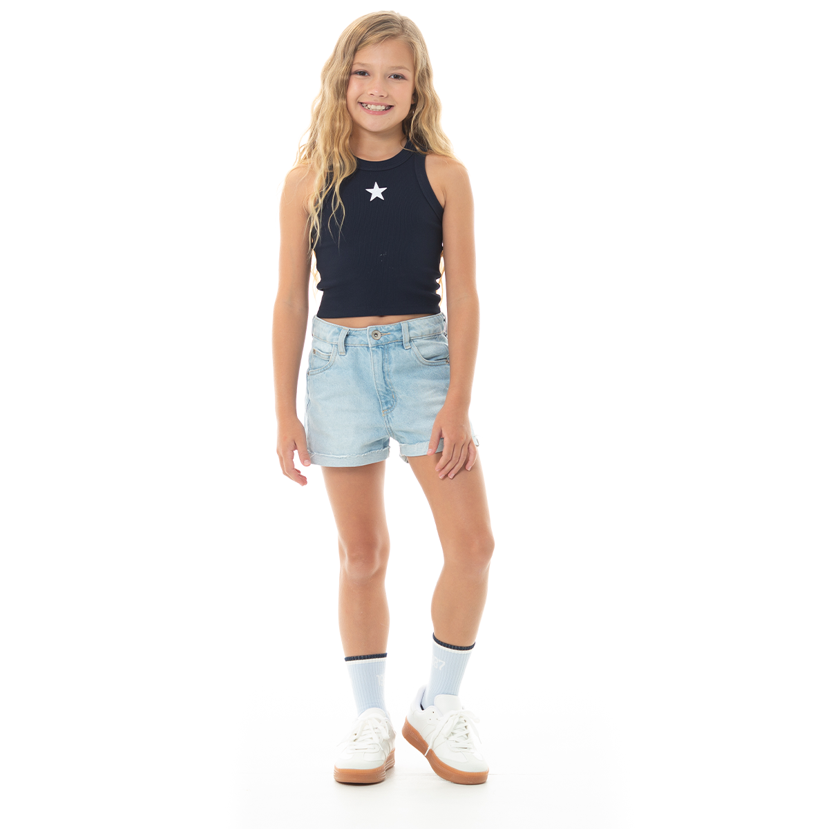 SHORT PARA NIÑAS CON ESTRELLAS EFECTO FLOCK COLOR AZUL