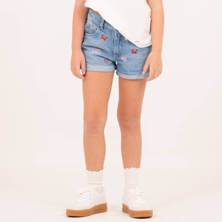 SHORT DENIM BORDADO PARA NIÑAS – AZUL CLARO