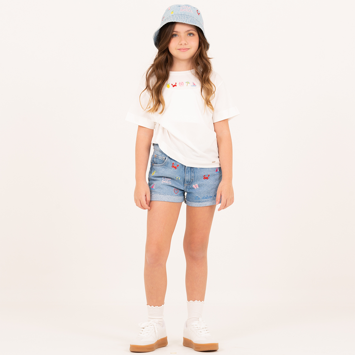 SHORT DENIM BORDADO PARA NIÑAS – AZUL CLARO