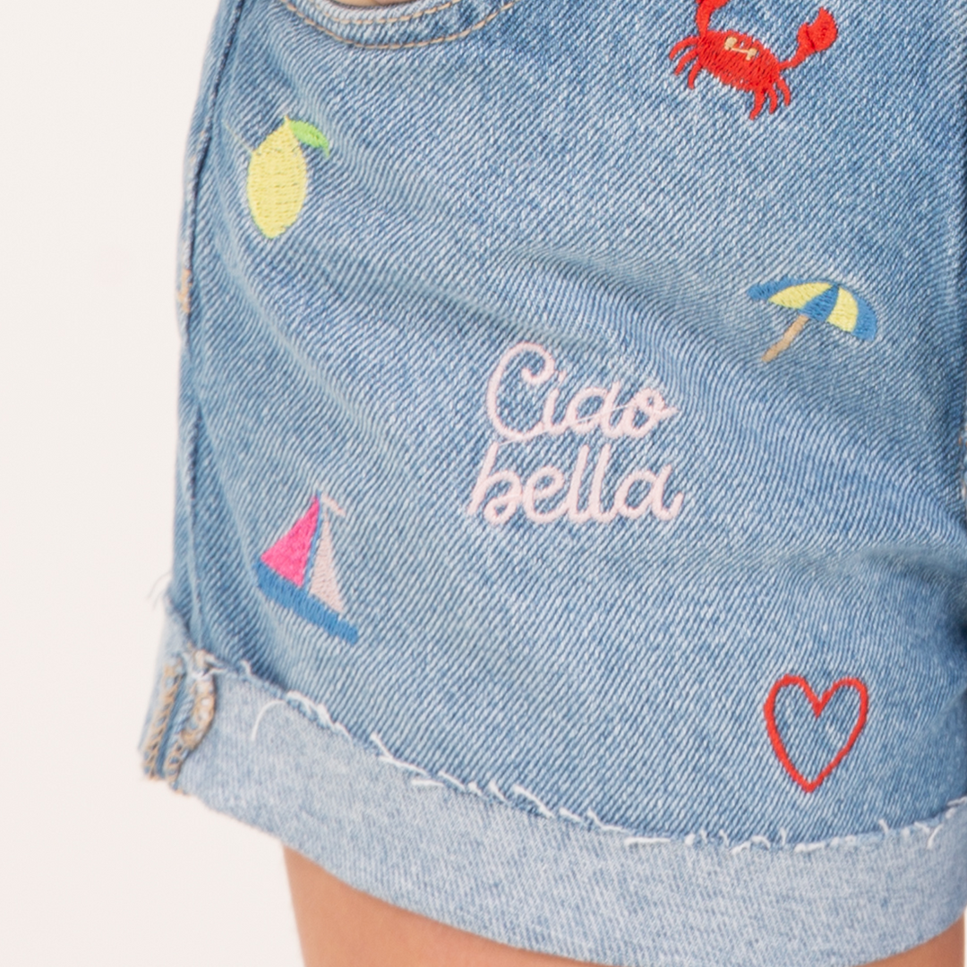 SHORT DENIM BORDADO PARA NIÑAS – AZUL CLARO