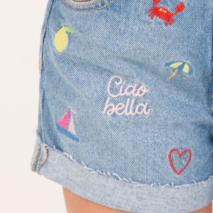 SHORT DENIM BORDADO PARA NIÑAS – AZUL CLARO