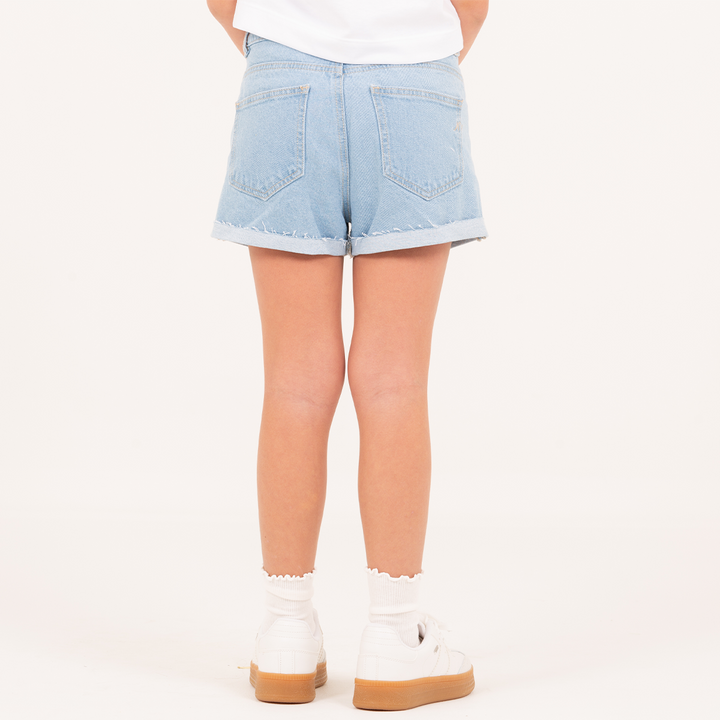 Short en Denim para Niña con Bordados – Azul Claro