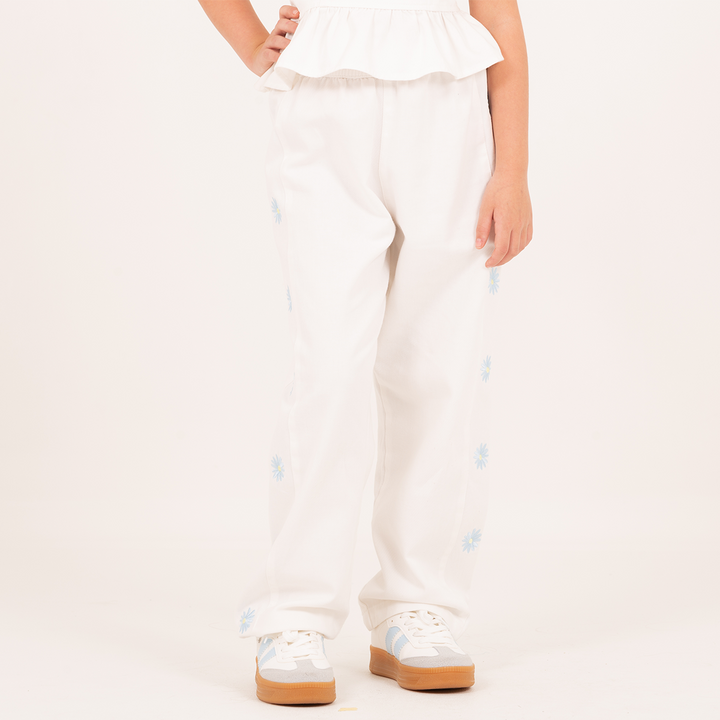 PANTALÓN RECTO BORDADO PARA NIÑAS – MARFIL
