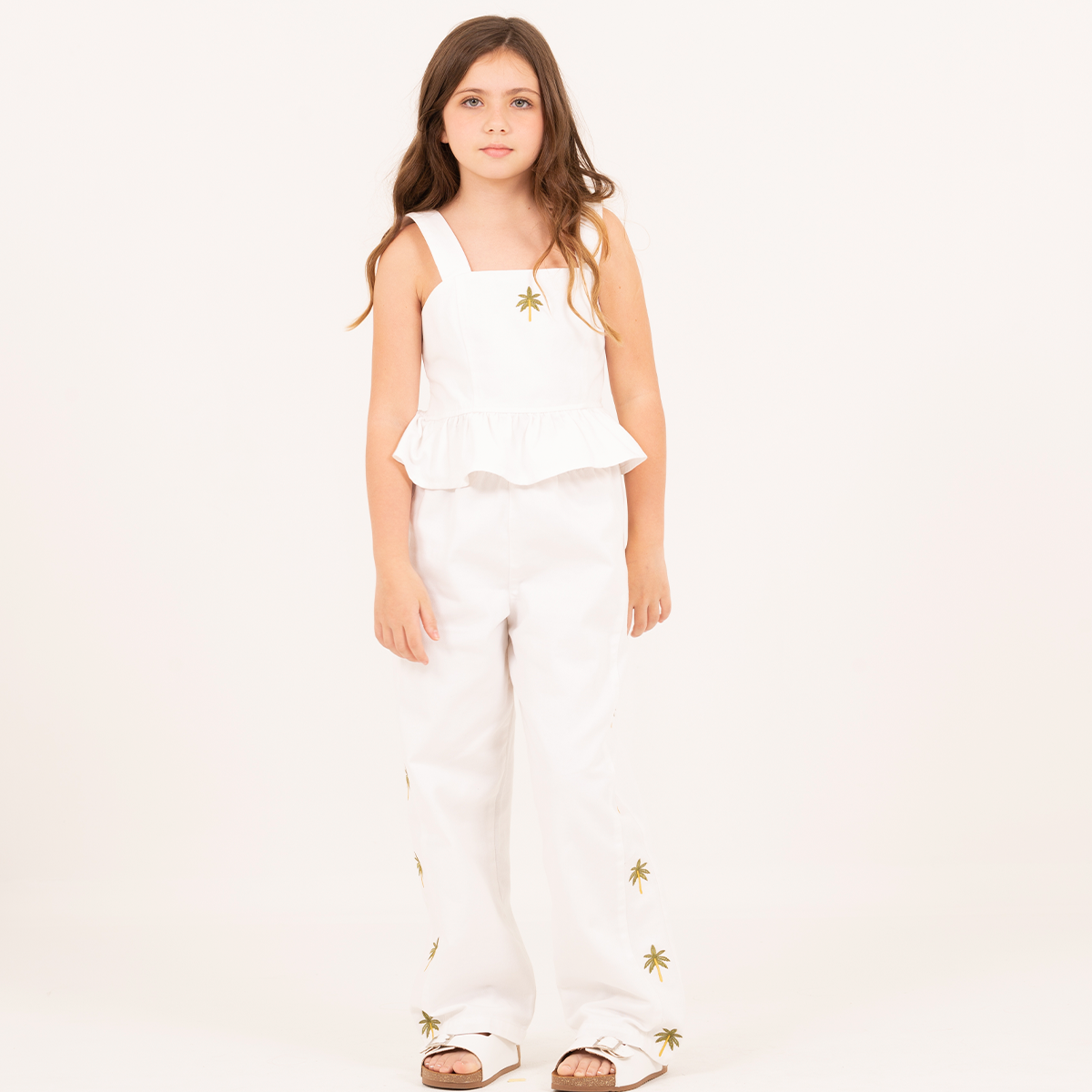 Pantalon para niñas bota recta palm stories – Off white