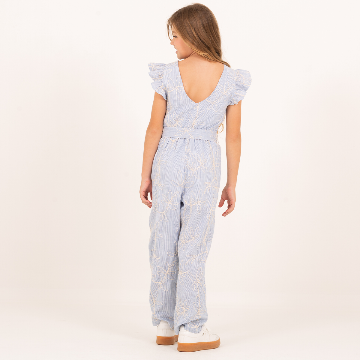 Enterizo para niñas con bordado floral - Azul claro