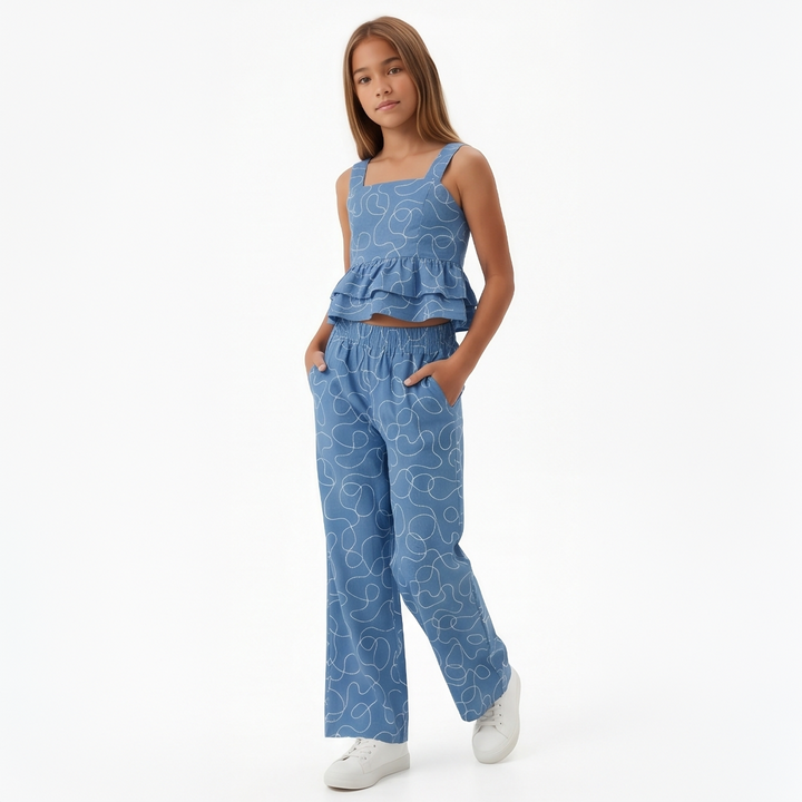 PANTALÓN TEXTURIZADO PARA NIÑA – AZUL