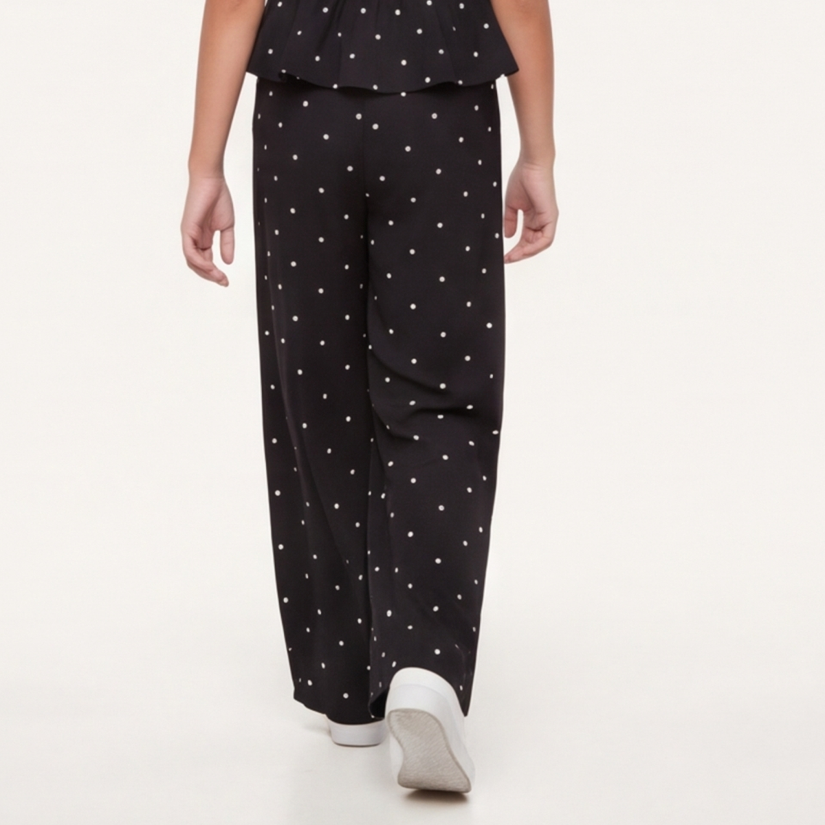 Pantalon para niñas con detalles de lunares bordados - Negro