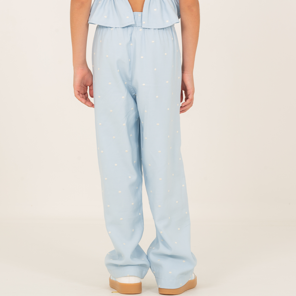 Pantalon para niñas con lunares bordados - Azul cielo