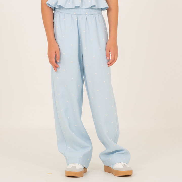 PANTALÓN PARA NIÑAS WIDE LEG CON DISEÑO BORDADO