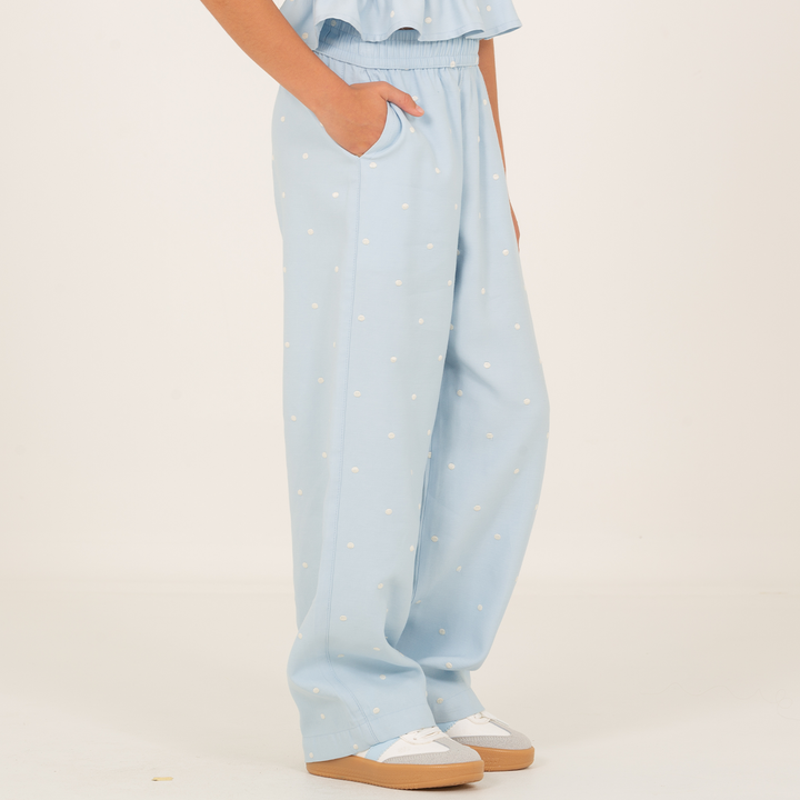 PANTALÓN PARA NIÑAS WIDE LEG CON DISEÑO BORDADO