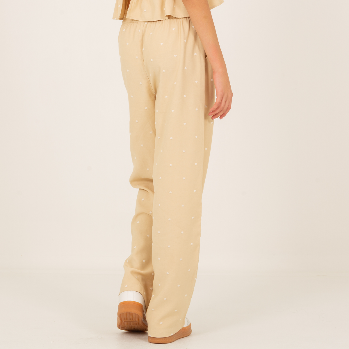 Pantalon para niñas con lunares bordados - Caqui