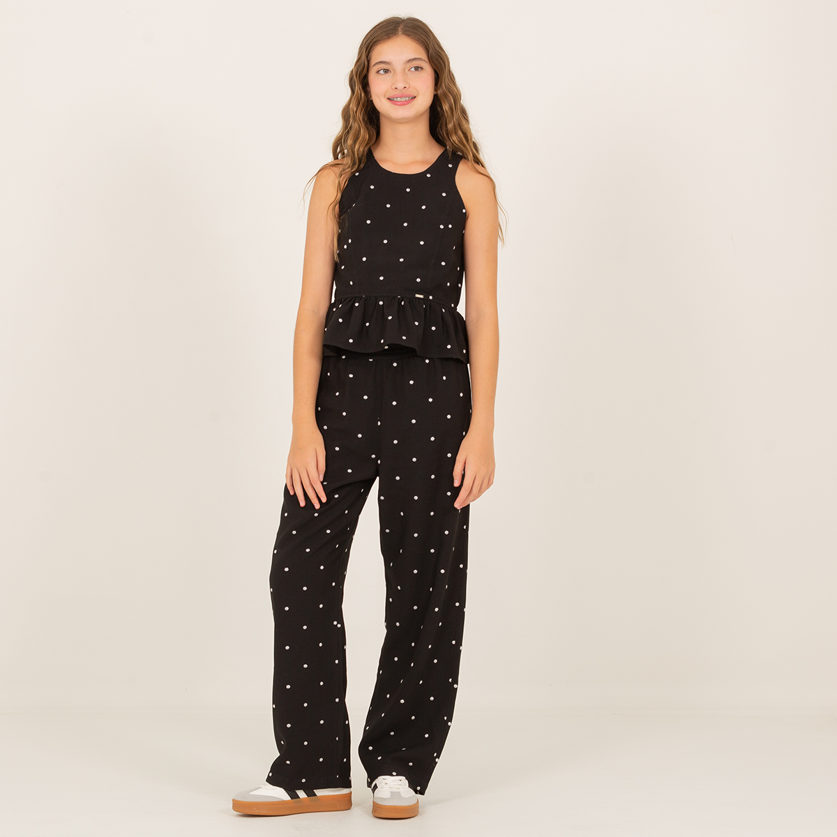 Pantalon para niñas con detalles de lunares bordados - Negro