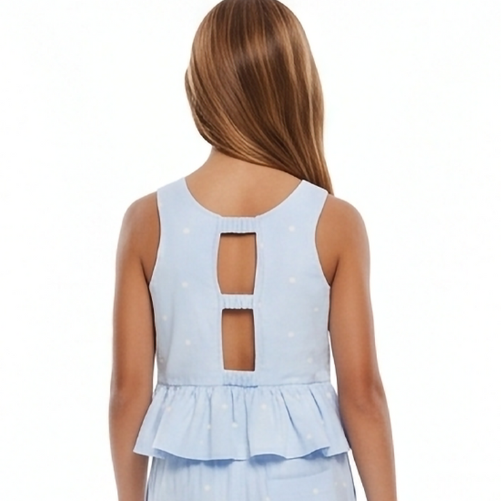TOP PEPLUM PARA NIÑA DE PUNTOS CON ABERTURA EN ESPALDA