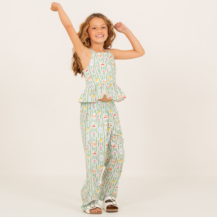 PANTALÓN PARA NIÑAS CON DISEÑO TROPICAL - VERDE