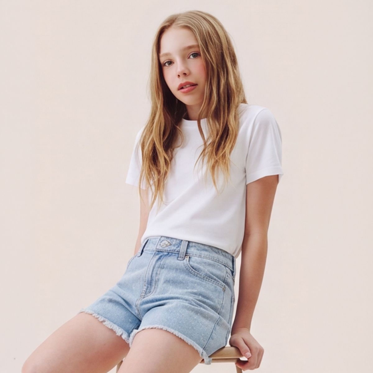 Short para niñas en denim con apliques brillantes