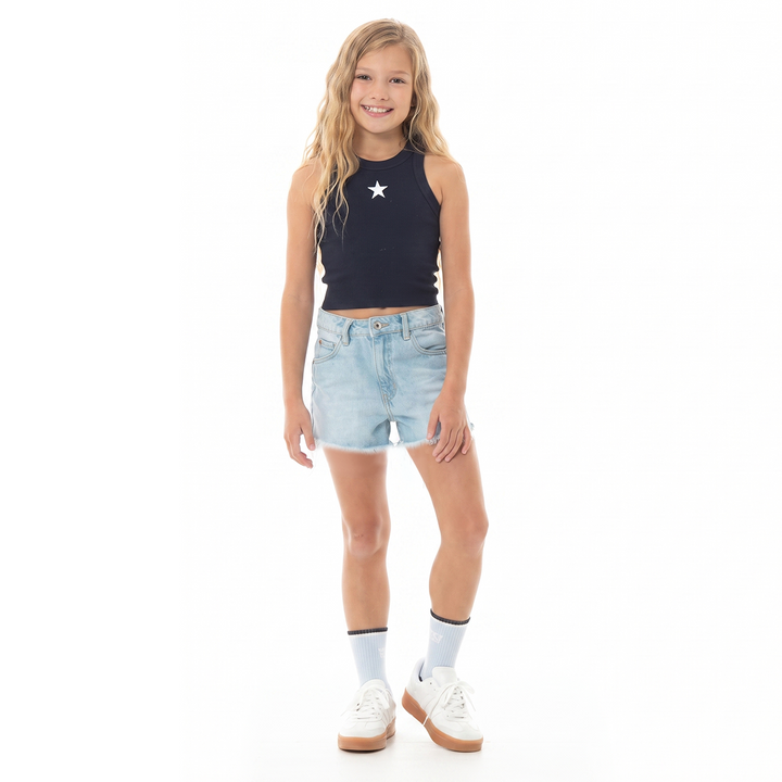 SHORT PARA NIÑAS CON ESTRELLAS EFECTO FLOCK COLOR BLANCO