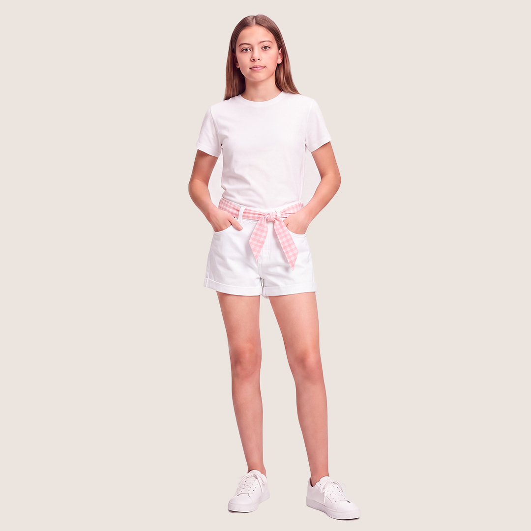 Short para niñas con cinturon en tela - Beige
