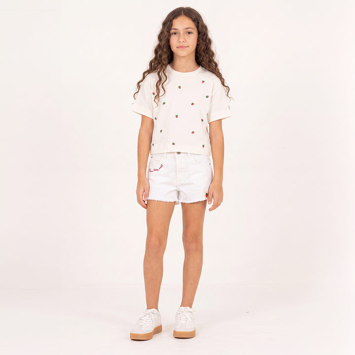 SHORT PARA NIÑAS CON DISEÑO BORDADO STRAW BERRY SWEET