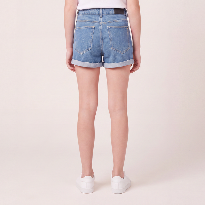 Short para niñas denim con diseño en glitter