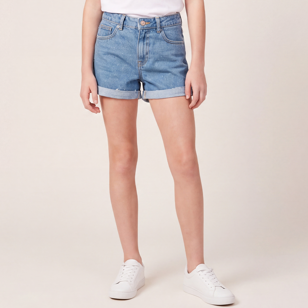 Short para niñas denim con diseño en glitter