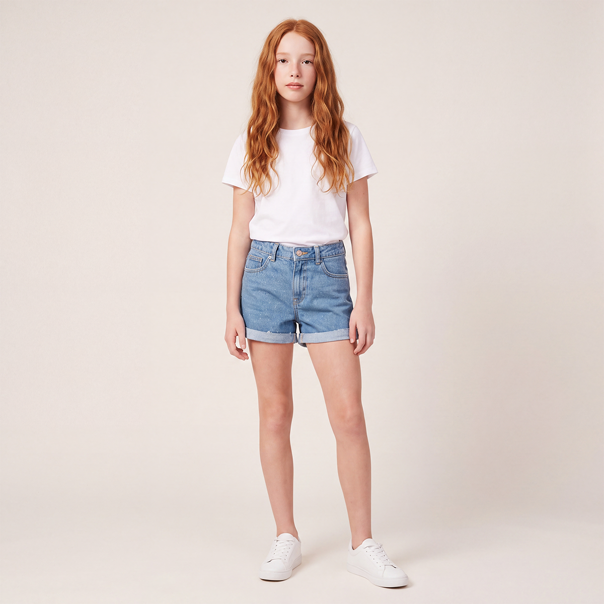 Short para niñas denim con diseño en glitter