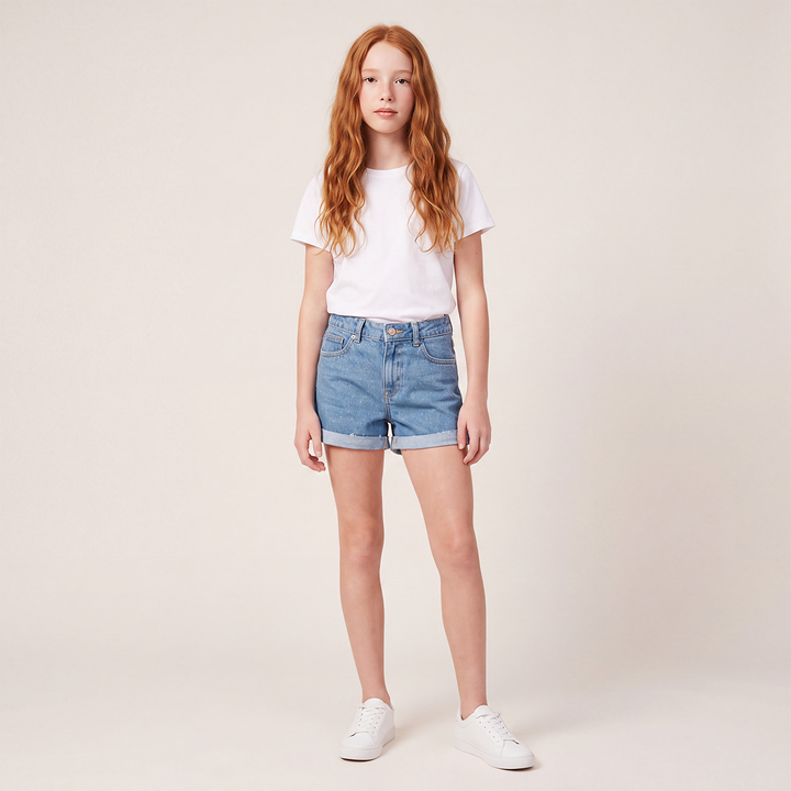 Short para niñas denim con diseño en glitter