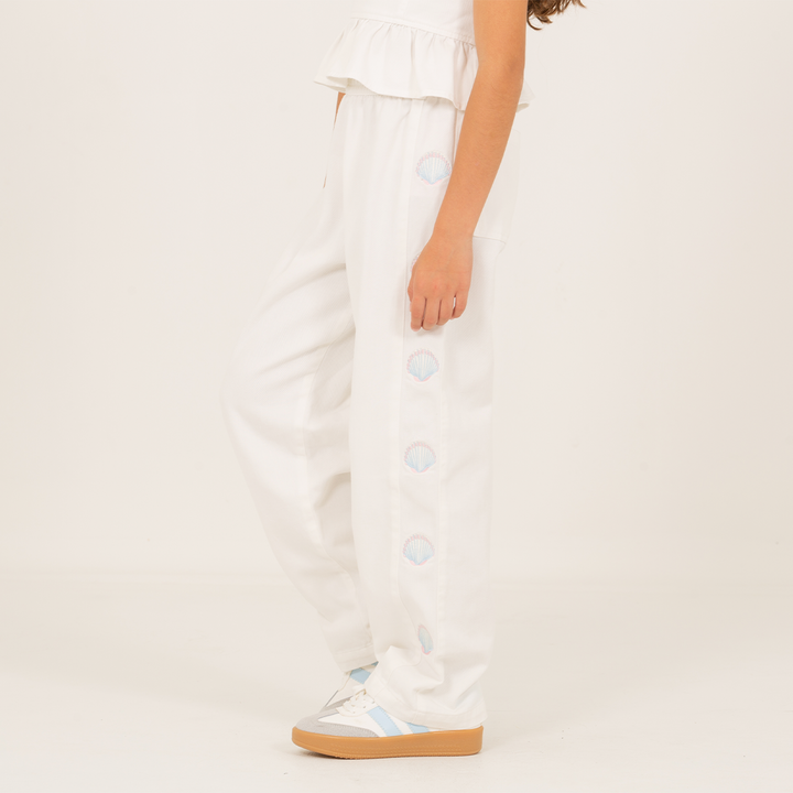 Pantalon para niñas bota recta con diseños bordados – Off white