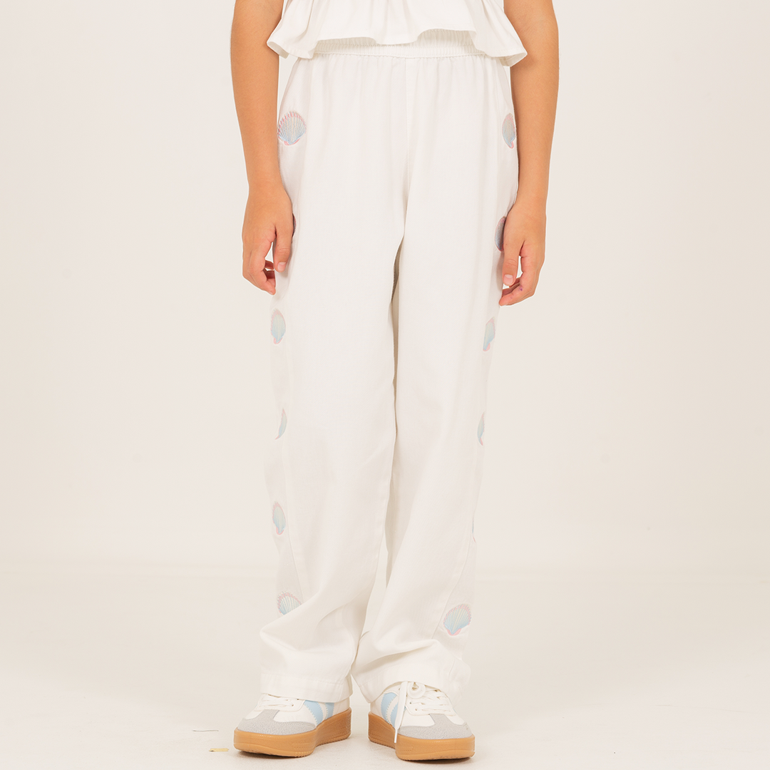 Pantalon para niñas bota recta con diseños bordados – Off white