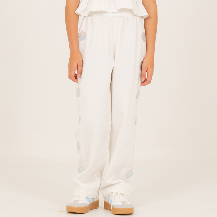 Pantalon para niñas bota recta con diseños bordados – Off white