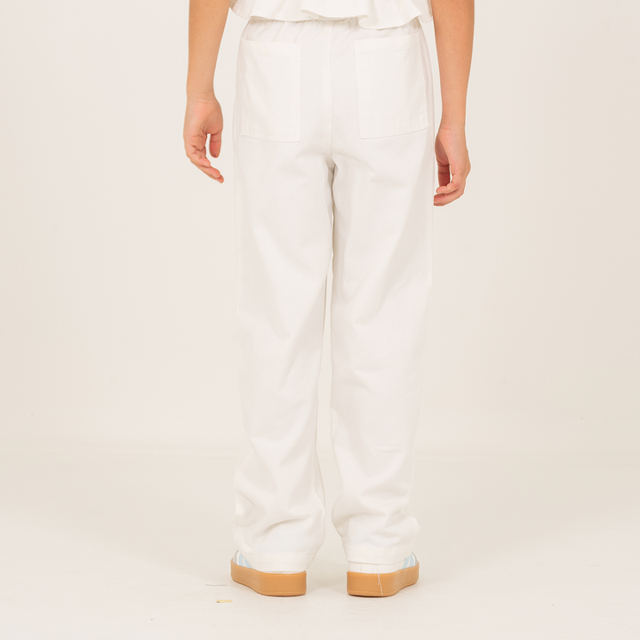 Pantalon para niñas bota recta con diseños bordados – Off white