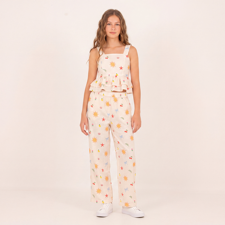 Pantalon para niñas con detalles estampados