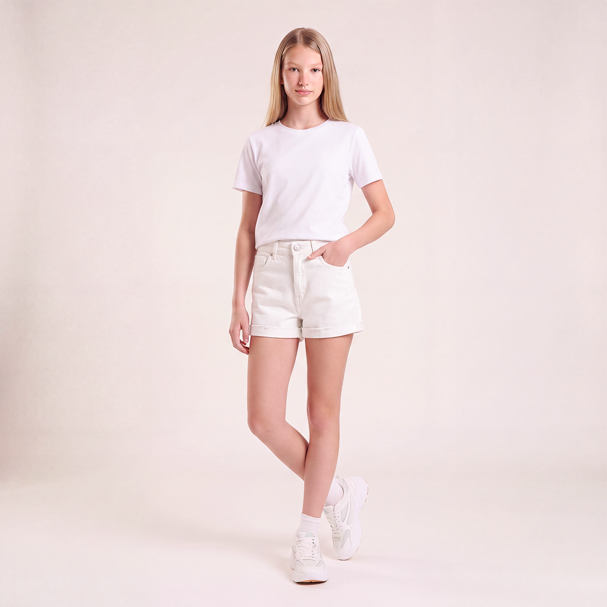 Short para niñas con estrellas efecto flock - Beige