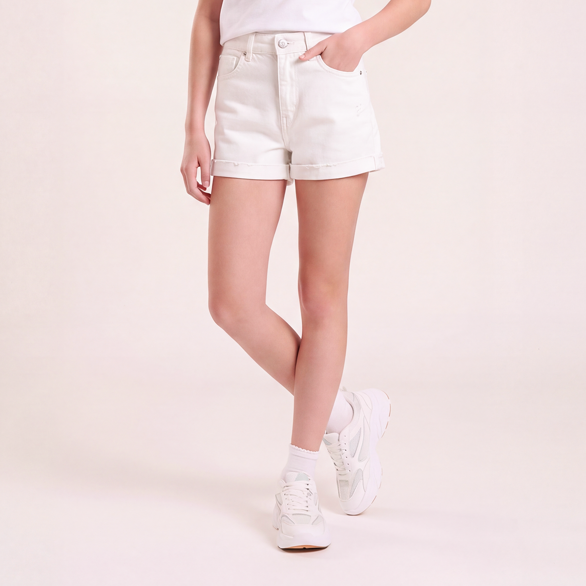 Short para niñas con estrellas efecto flock - Beige