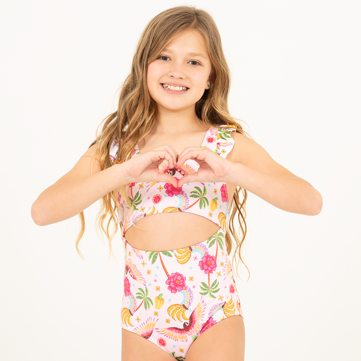 VESTIDO DE BAÑO PARA NIÑAS ENTERO CON DISEÑO TROPICAL