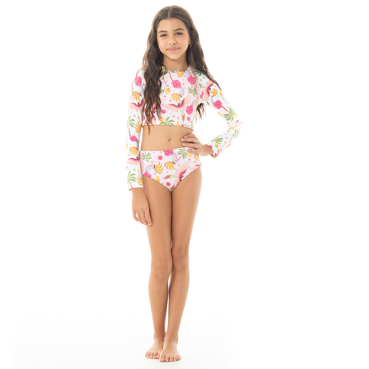 Vestido de baño para niñas de dos píezas con diseño tropical
