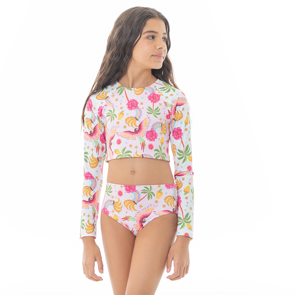 Vestido de baño para niñas de dos píezas con diseño tropical