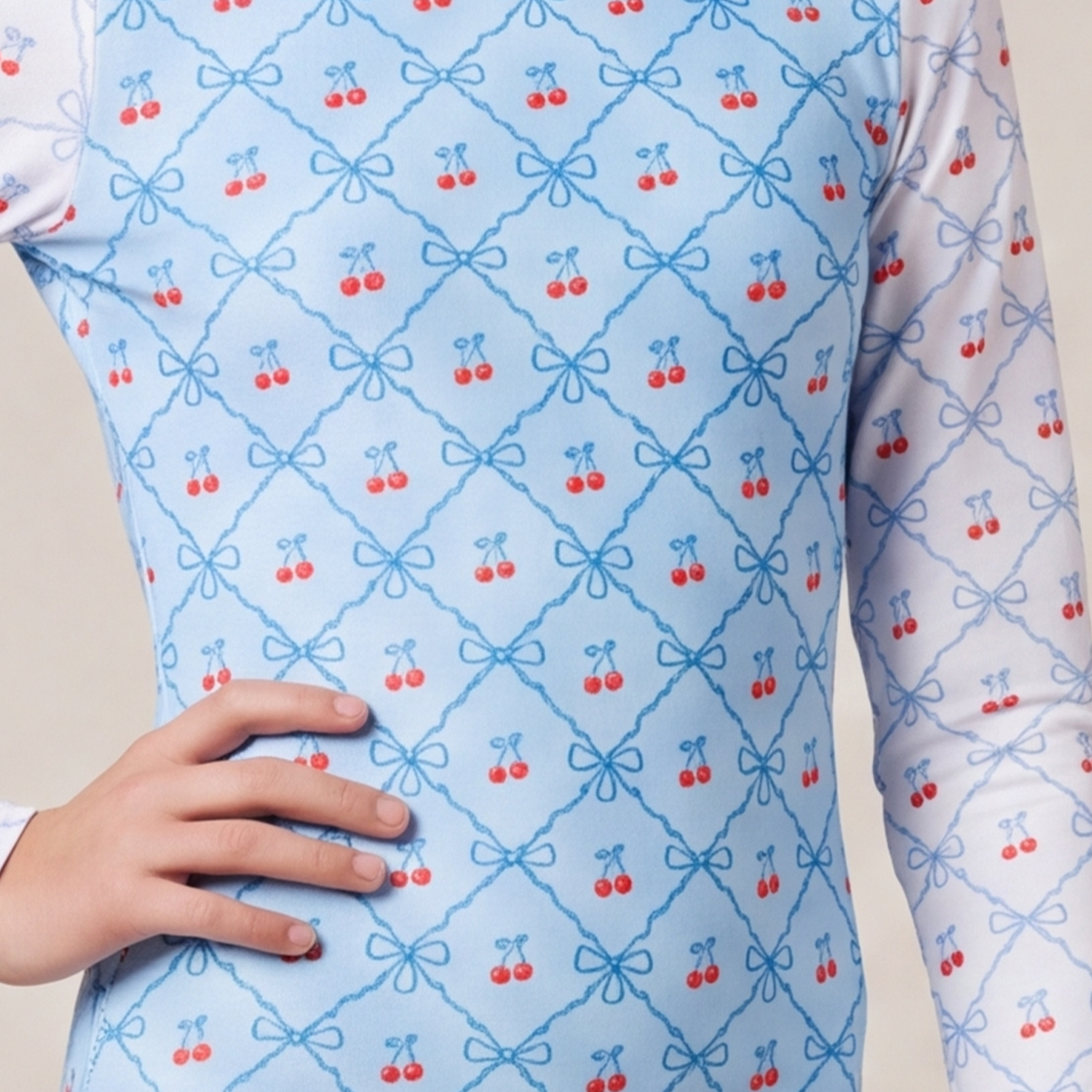 Vestido de baño para niñas entero con estampado de cerezas - Azul