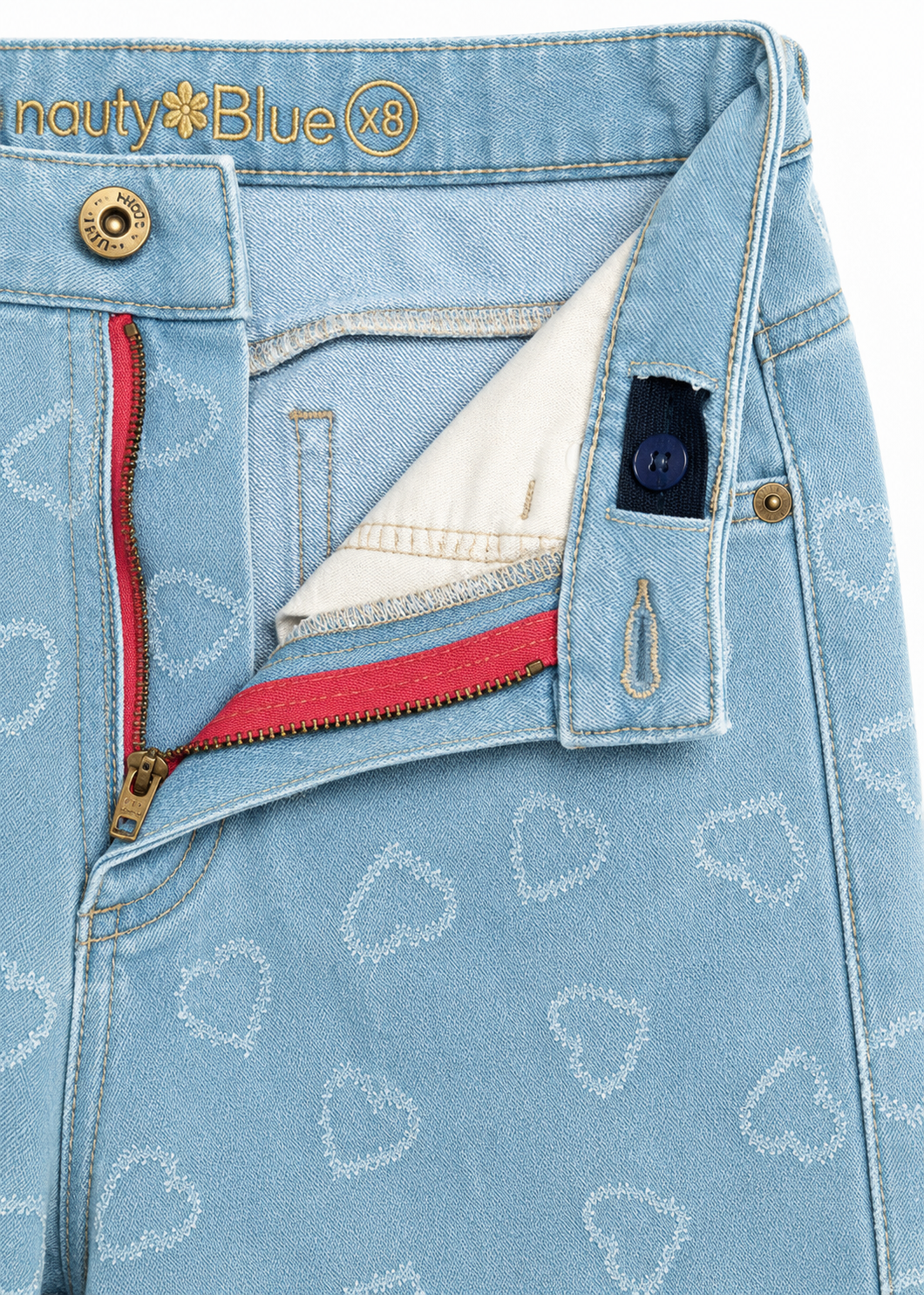Jean para niñas con diseño de corazones en laser - Azul