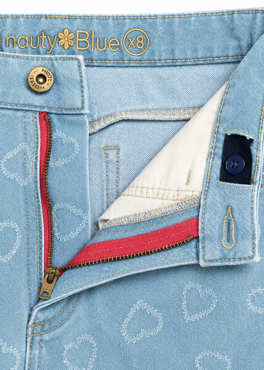 Short para niñas con corazones en laser - Azul denim