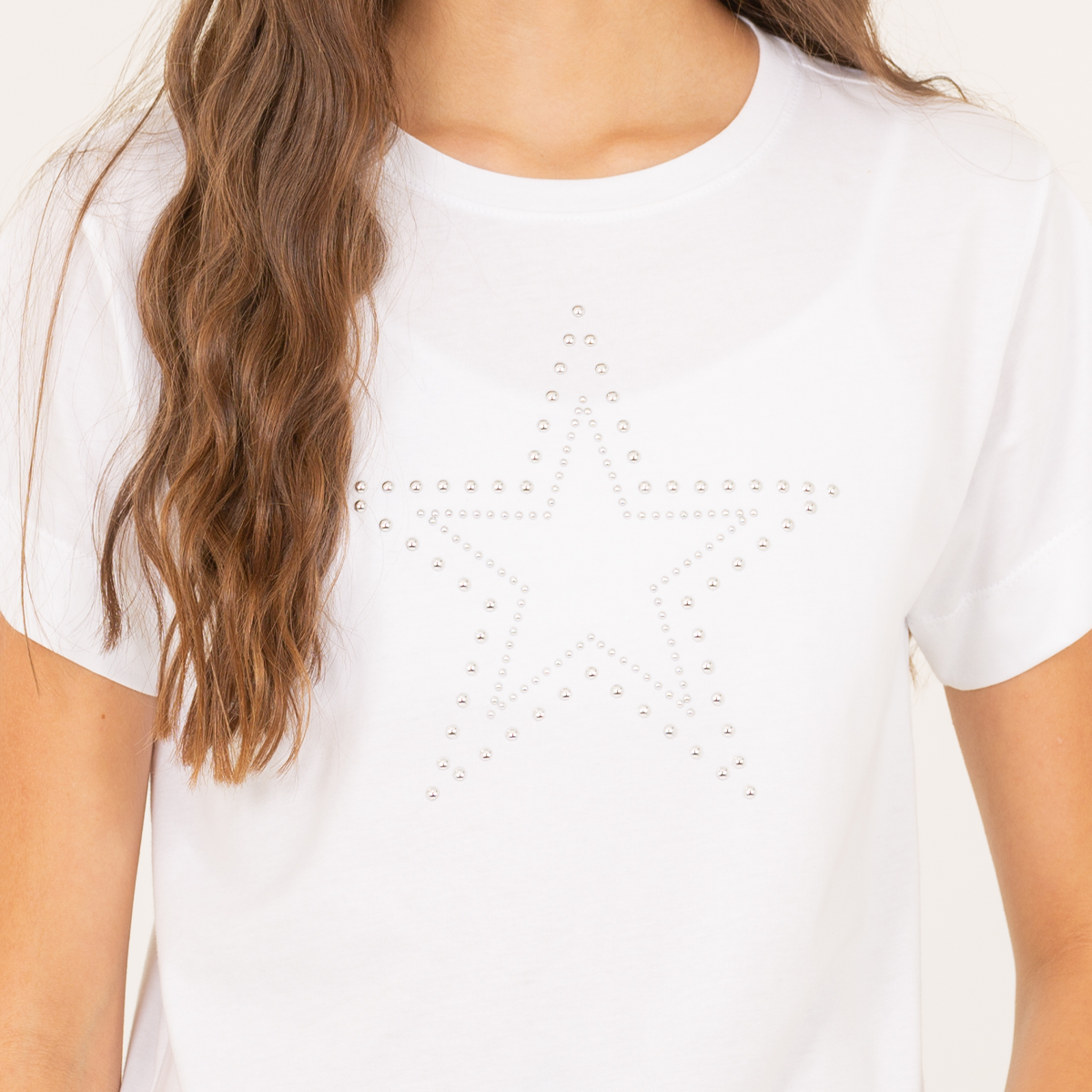 Camiseta para niñas con aplique en forma de estrella - Blanca