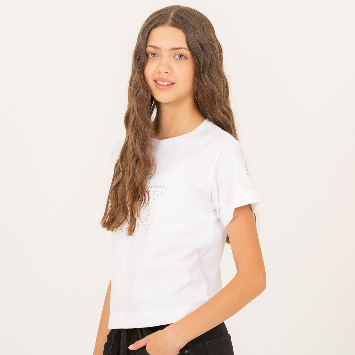 Camiseta para niñas con aplique en forma de estrella - Blanca