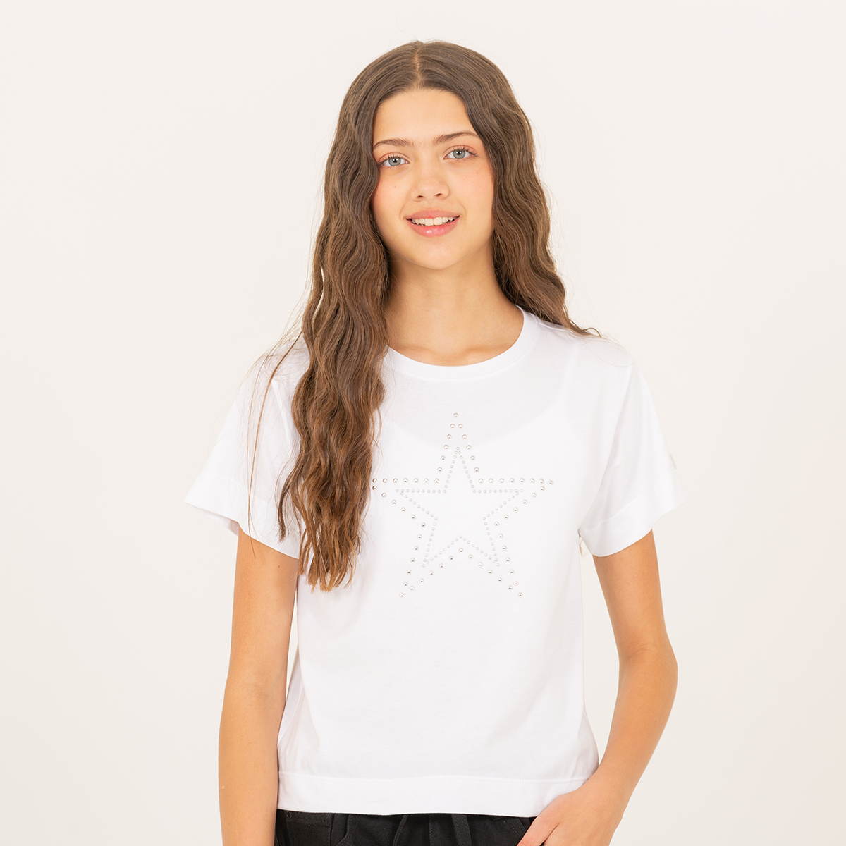 Camiseta para niñas con aplique en forma de estrella - Blanca