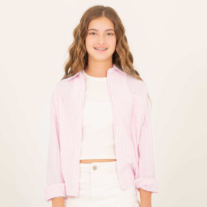 CAMISA PARA NIÑAS MANGA LARGA - COLOR ROSADO