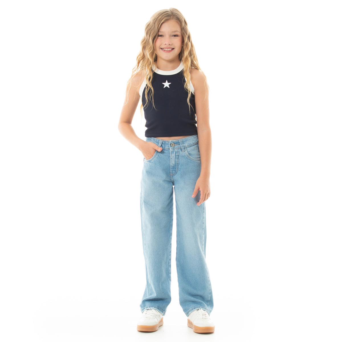 JEAN PARA NIÑAS CON DISEÑO DE ESTRELLAS EFECTO FLOCK