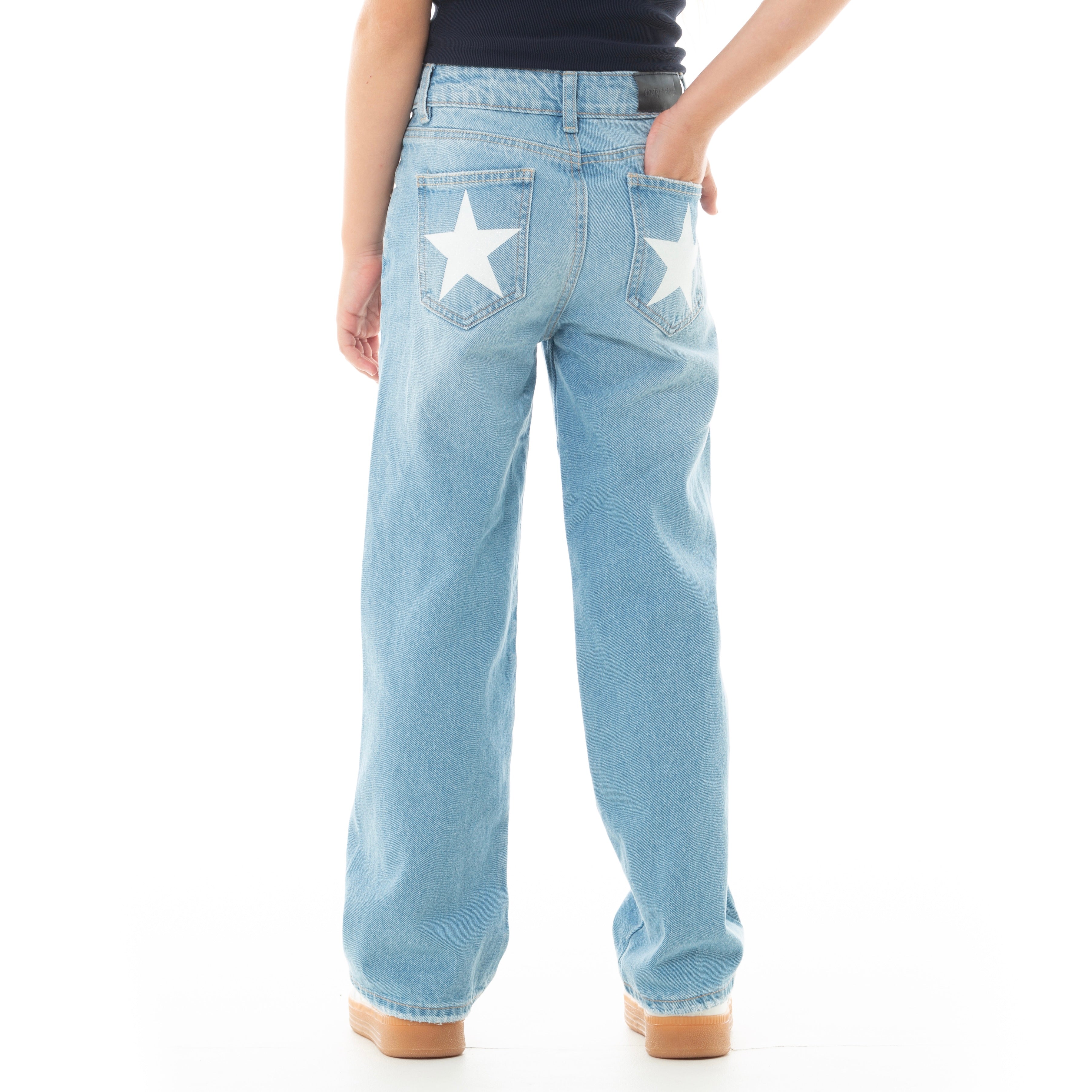 JEAN PARA NIÑAS CON DISEÑO DE ESTRELLAS EFECTO FLOCK