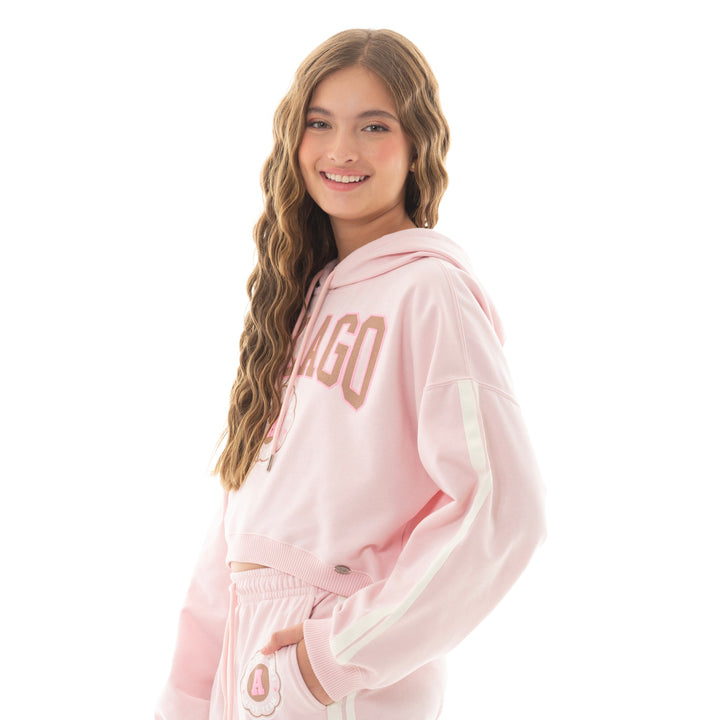 HOODIE PARA NIÑAS CHICAGO COLOR ROSA PASTEL