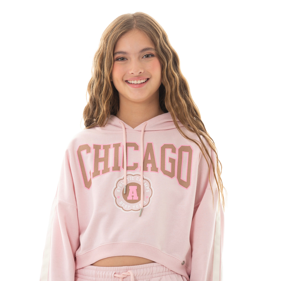HOODIE PARA NIÑAS CHICAGO COLOR ROSA PASTEL