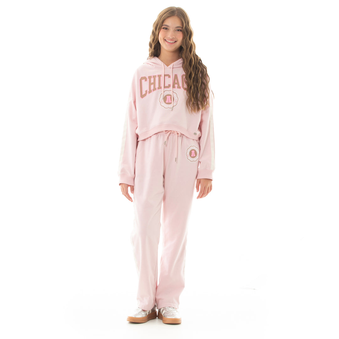 HOODIE PARA NIÑAS CHICAGO COLOR ROSA PASTEL